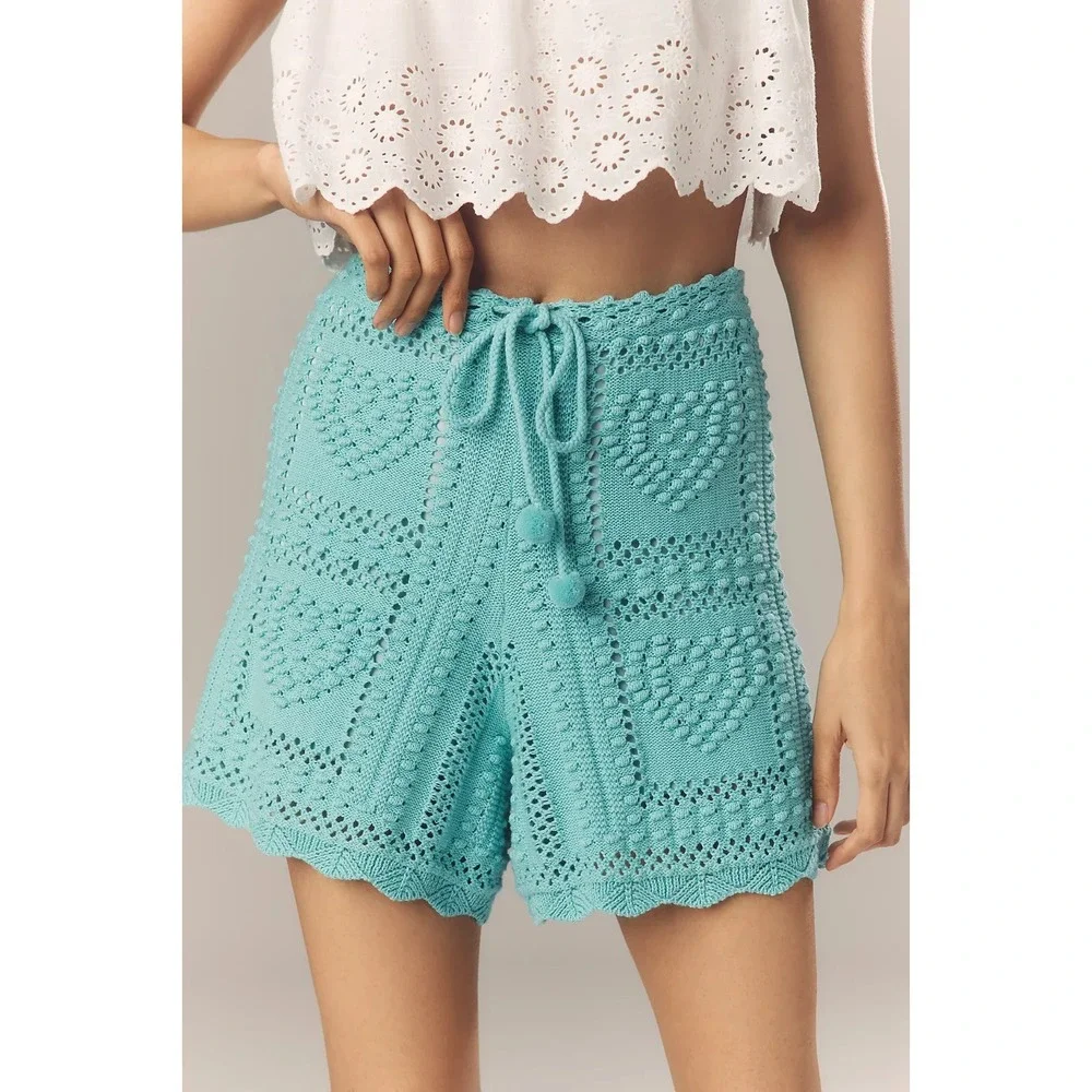 NWT Farm Rio Antropologie Crochet Tie Shorts beach vacation XS mint